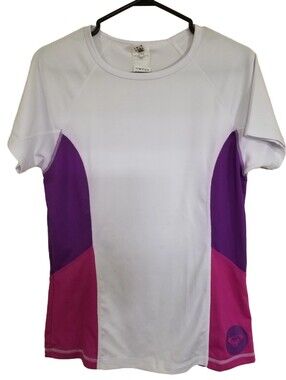 Roxy Swim White Short Sleeve Tee with Purple & Pink Panels Size Large